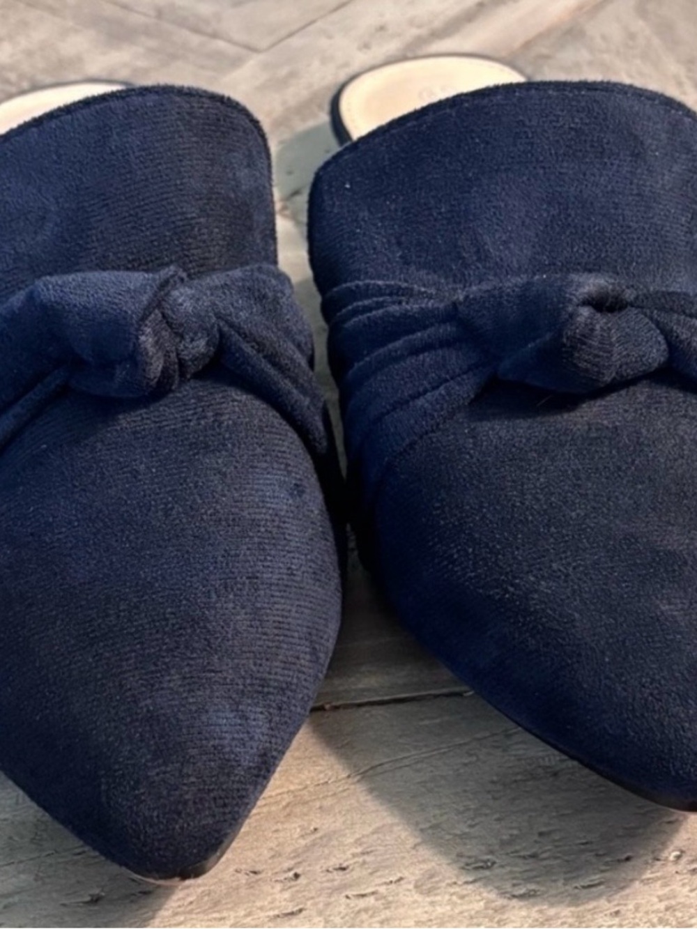 Navy Pointed Toe Knot Slip-On Mules - Picture 4 of 4